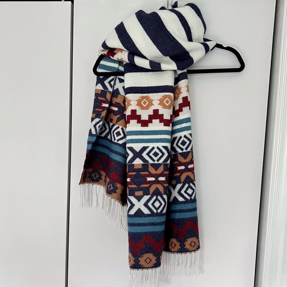 Woolrich Aztec Print Shall Poncho Scarf with Buttons - Picture 2 of 15